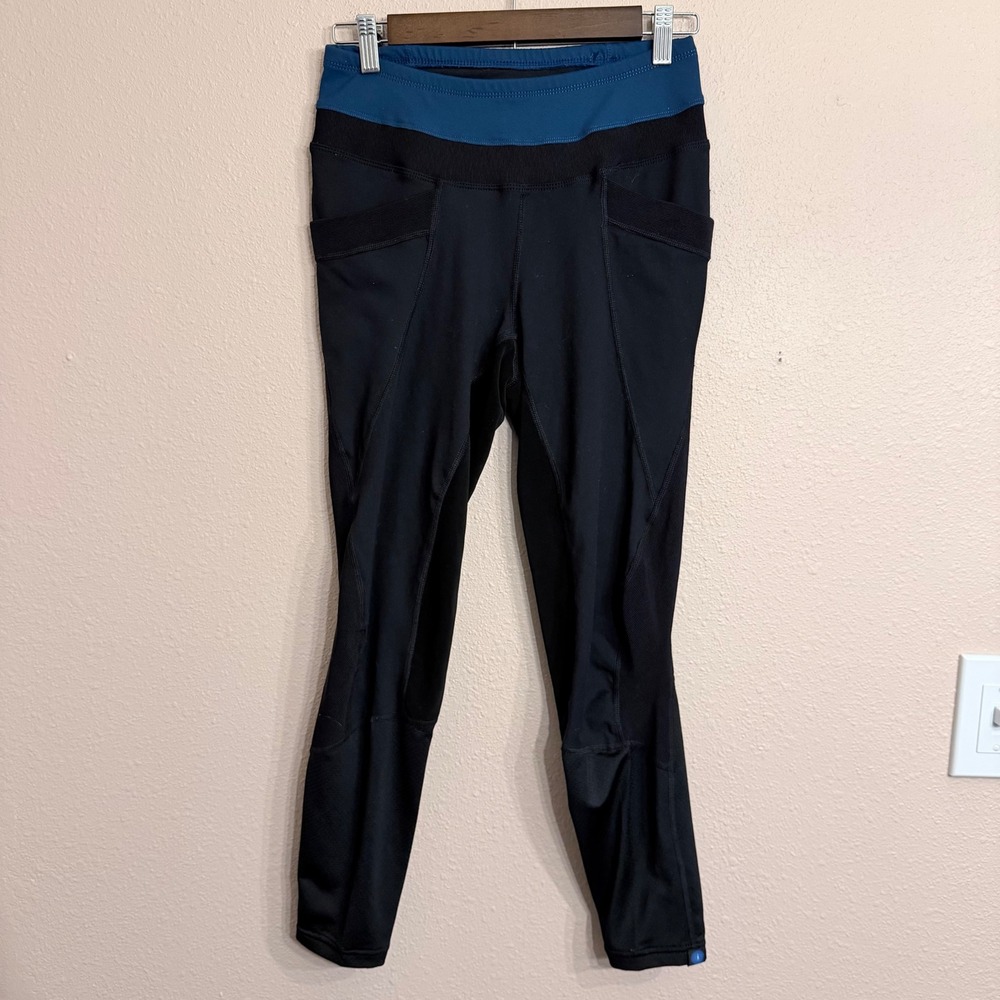 Irideon Women Black Teal Riding Tights FlexGrip Equestrian Leggings Size M